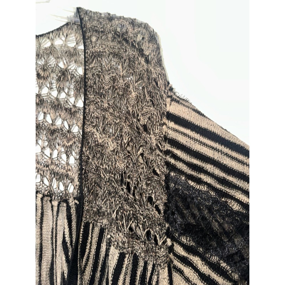 Free People Beautiful Black and Sand colored Fringe Cardigan duster - Picture 9 of 13
